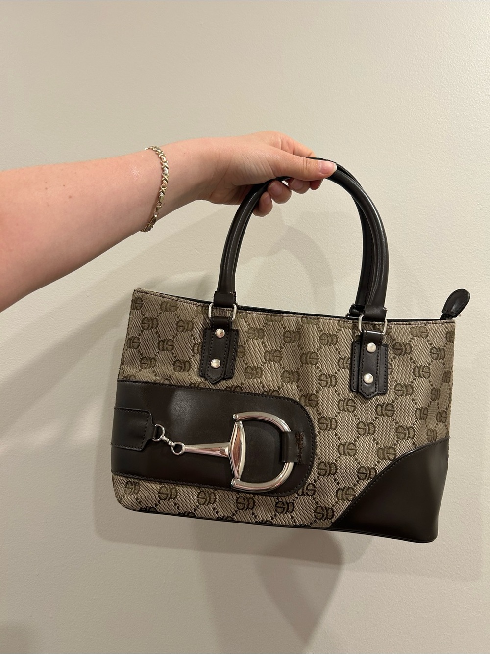 Designer-Style Beige and Brown Tote Handbag